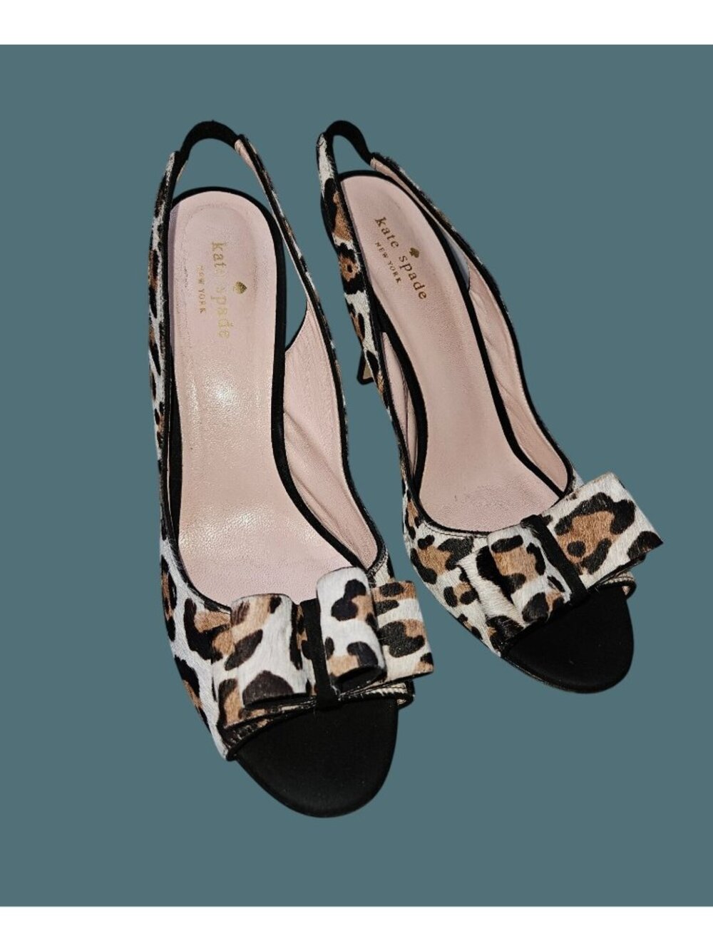 Kate Spade "Charm" Leopard Print Bow Slingback Pumps Women 9.5B -Made in Italy